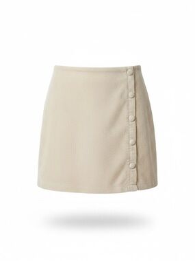 Classic Tan Corduroy Mini Skirt with Side Button Detail